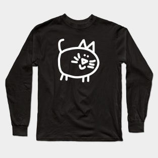 Round Minimal Kitty Cat in White Long Sleeve T-Shirt